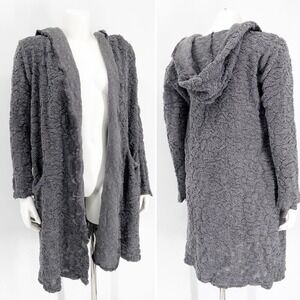BIYA‎ Johnny Was Boucle Cardigan XS Gray Hooded Boho Pocket Sweater